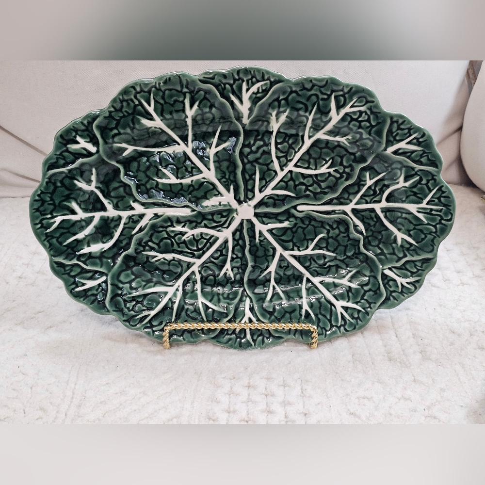 Viral Htf Green Cabbage Leaf-Shaped Ceramic Platter 15x10